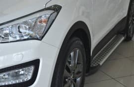Боковые пороги площадки из алюминия Allmond Grey для Hyundai Santa Fe 3 2012-2018