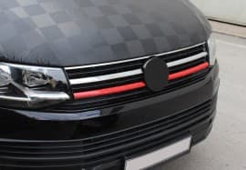 Хром накладки на решетку радиатора для Volkswagen T6 2015-2019 из нержавейки нижние красные 2шт