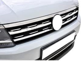 Хром накладки на кант решетки радиатора и фары для Volkswagen Tiguan 2016-2020 из нержавейки 3шт Omsa