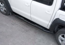 Боковые пороги из нержавейки Amazon Black для Nissan Navara D40 2010-2014 Omsa