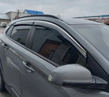 Дефлектори вікон з хромованою накладкою на лобове скло Niken для Hyundai Kona 2017 (4шт) NIKEN