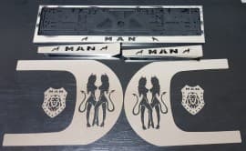 Комплект декоративных накладок рамка для номера, накладки на дворники, хром на ручки и логотипы на MAN TGX GIB