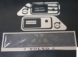 Комплект хром накладок окантовка на ручки дверей и рамка номерного знака для Volvo FH-EVRO-3 2002+ GIB
