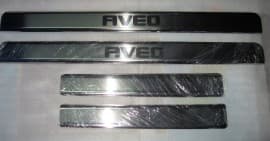 Хром накладки на внутренние пороги из нержавейки на пластик на Chevrolet Aveo T200 hatchback 2002-2011