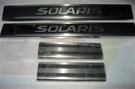 Хром накладки на пороги из нержавейки для Hyundai Solaris 2010-2017 гравировка