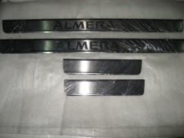 Хром накладки на пороги из нержавейки для Nissan Almera G11 2012+  Omcarlin