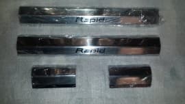 Хром накладки на внутренние пороги из нержавейки на пластик на Skoda Rapid 2012+ Omcarlin