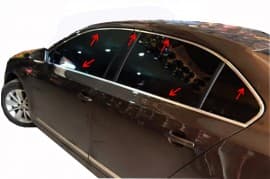 Хром молдинг полной окантовки стекол Omsa Line для Volkswagen Jetta 2011-2018 Молдинг на Фольксваген Джетта 12шт черный хром