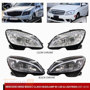 DD-T24 Передняя оптика LED (2 шт, черная) на Mercedes-benz C-class W204 2006-2011 - Картинка 1