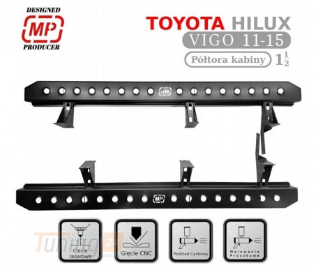 more 4x4 Бічні силові пороги на Toyota Hilux VIGO 2011-2015 (1,5 кабина) - Зображення 5