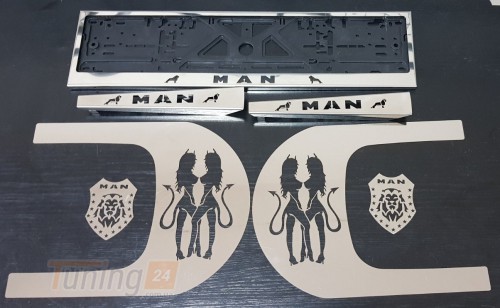 GIB Комплект декоративных накладок рамка для номера, накладки на дворники, хром на ручки и логотипы на MAN TGX - Картинка 1