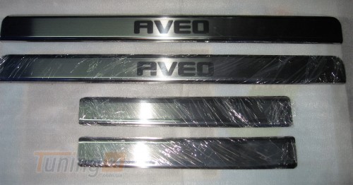 Omcarlin Хром накладки на внутренние пороги из нержавейки на пластик на Chevrolet Aveo T200 hatchback 2002-2011 - Картинка 1