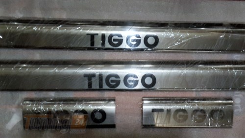 Omcarlin Хром накладки на внутренние пороги из нержавейки на пластик на Chery Tiggo 2005-2014 - Картинка 1