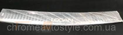Omcarlin Хром накладка на задний бампер из нержавейки для Dacia Logan 2013+ с загибом и надписью - Картинка 2