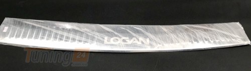 Omcarlin Хром накладка на задний бампер из нержавейки для Renault Logan SW универсал 2004-2013 с загибом и надписью - Картинка 1
