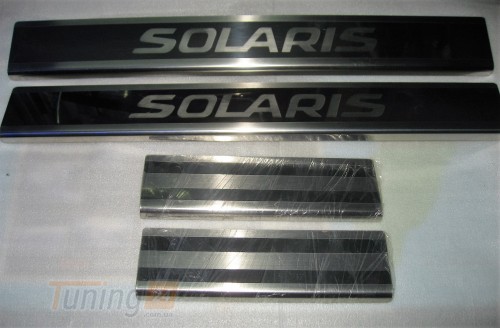Omcarlin Хром накладки на пороги из нержавейки для Hyundai Solaris 2010-2017 гравировка - Картинка 1