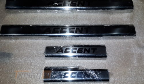 Omcarlin Хром накладки на внутренние пороги из нержавейки для Hyundai Accent 4 2010-2017 - Картинка 1