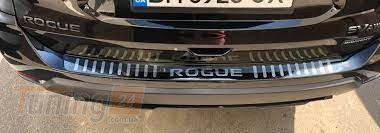 Omcarlin Хром накладка на задний бампер из нержавейки для Nissan Rogue 2014-2017 с загибом и надписью - Картинка 1