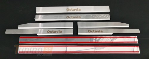 Omcarlin Хром накладки на пороги из нержавейки для Skoda Octavia A5 2004-2009 матовые 8шт - Картинка 2