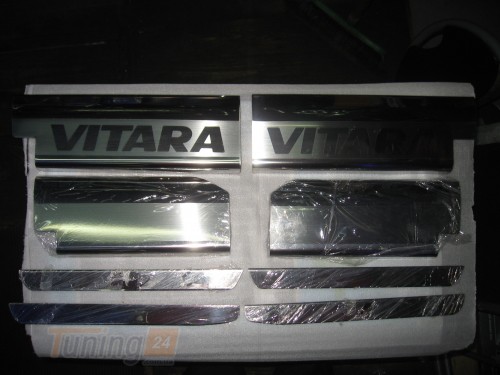 Omcarlin Хром накладки на внутренние пороги из нержавейки на Suzuki Grand Vitara 2005-2017 - Картинка 1