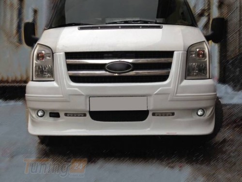 DD-T24 Накладка на передний бампер (DRL, с решеткой) на Ford Transit 2006-2014 - Картинка 1