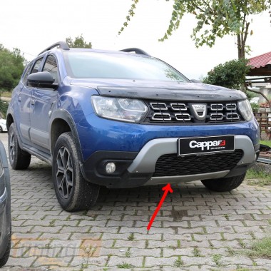 DD-T24 Накладка на передний бампер нижняя (ABS, серая) на Dacia Duster 2018+ - Картинка 1