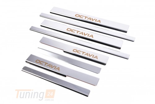 Carmos Хром накладки на пороги Carmos из нержавейки для Skoda Octavia A7 2013-2019 Хром порог на Шкода Октавия А7 8шт - Картинка 1