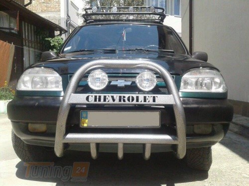 UA Кенгурятник с надписью высокий крашенный молотковый для Chevrolet Niva Bertone - Картинка 1