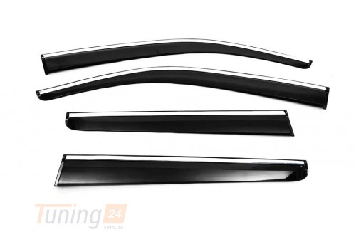 Sunplex Дефлекторы окон с хромом Ветровики Sunplex Chrome для Nissan Navara D40 2010-2014 (4шт) - Картинка 1