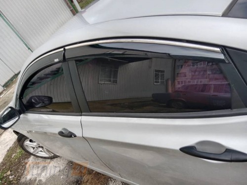 NIKEN Дефлекторы окон с хром полоской Ветровики Niken для Hyundai Accent 4 (Solaris) 2010-2017 sd (4шт) - Картинка 2