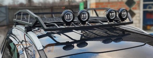AQM4WD Экспедиционный багажник-корзина на крышу аэродинамический 150х110 с LED фарами (4шт) - Картинка 1